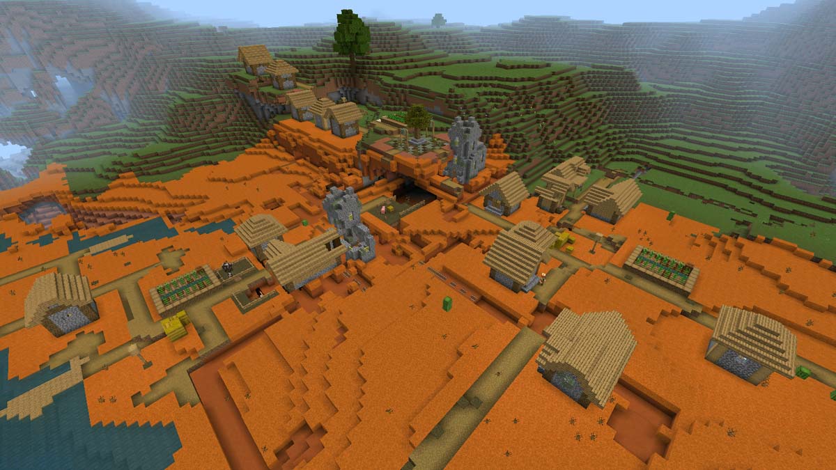 Exposed mineshaft in the village in Minecraft PE