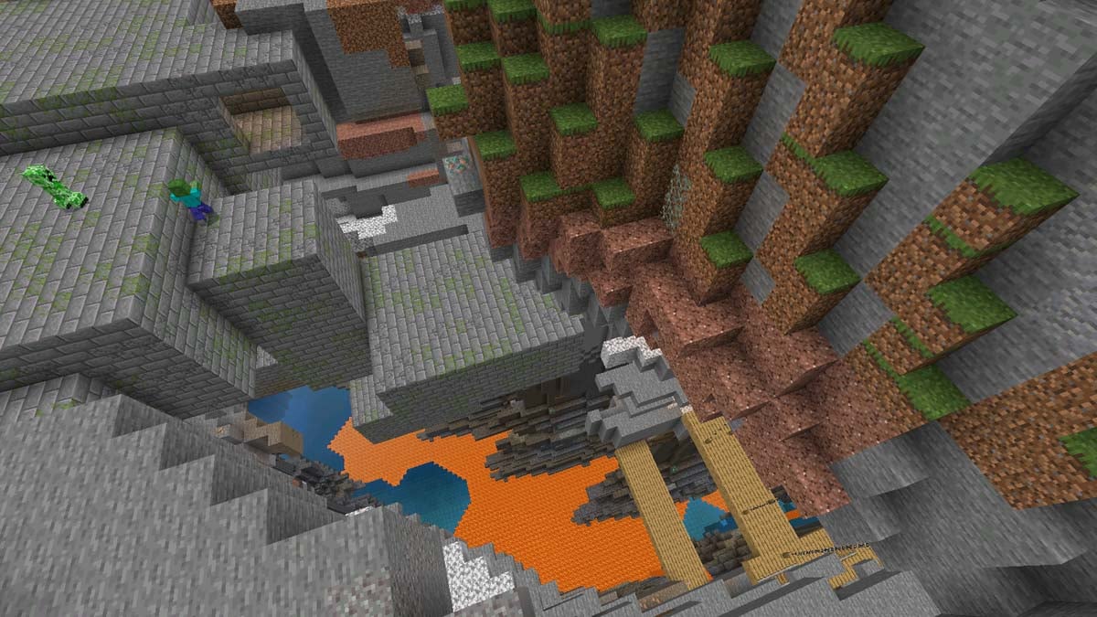 Exposed stronghold and mineshaft in Minecraft PE