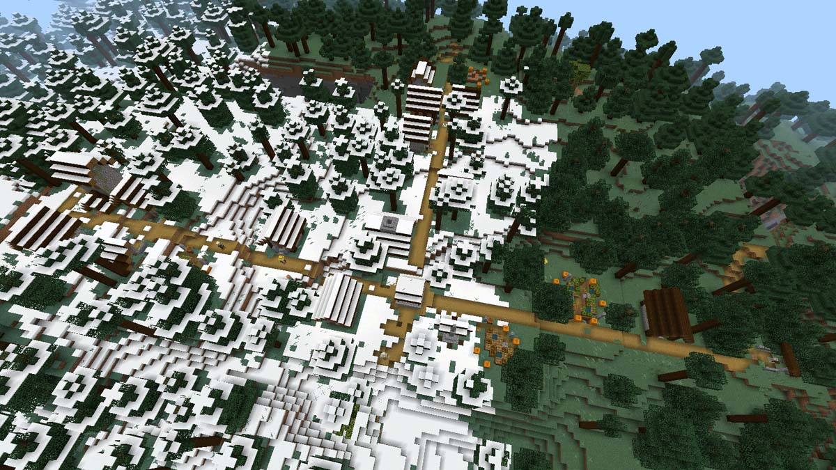 Several weaponsmiths and snowy taiga village in Minecraft