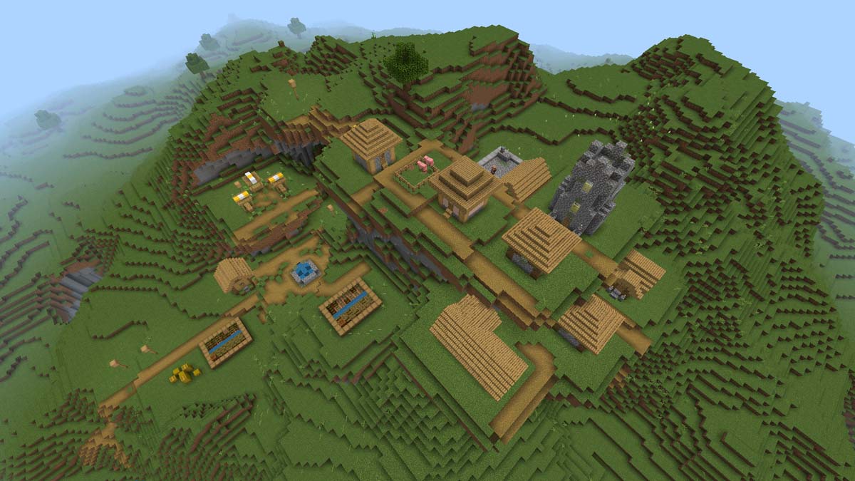 Blacksmith and hill village in Minecraft