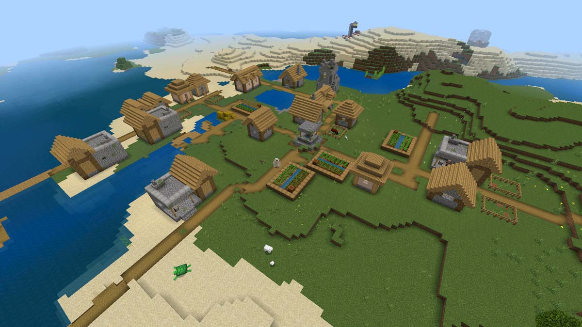 Four blacksmiths and seashore village in Minecraft