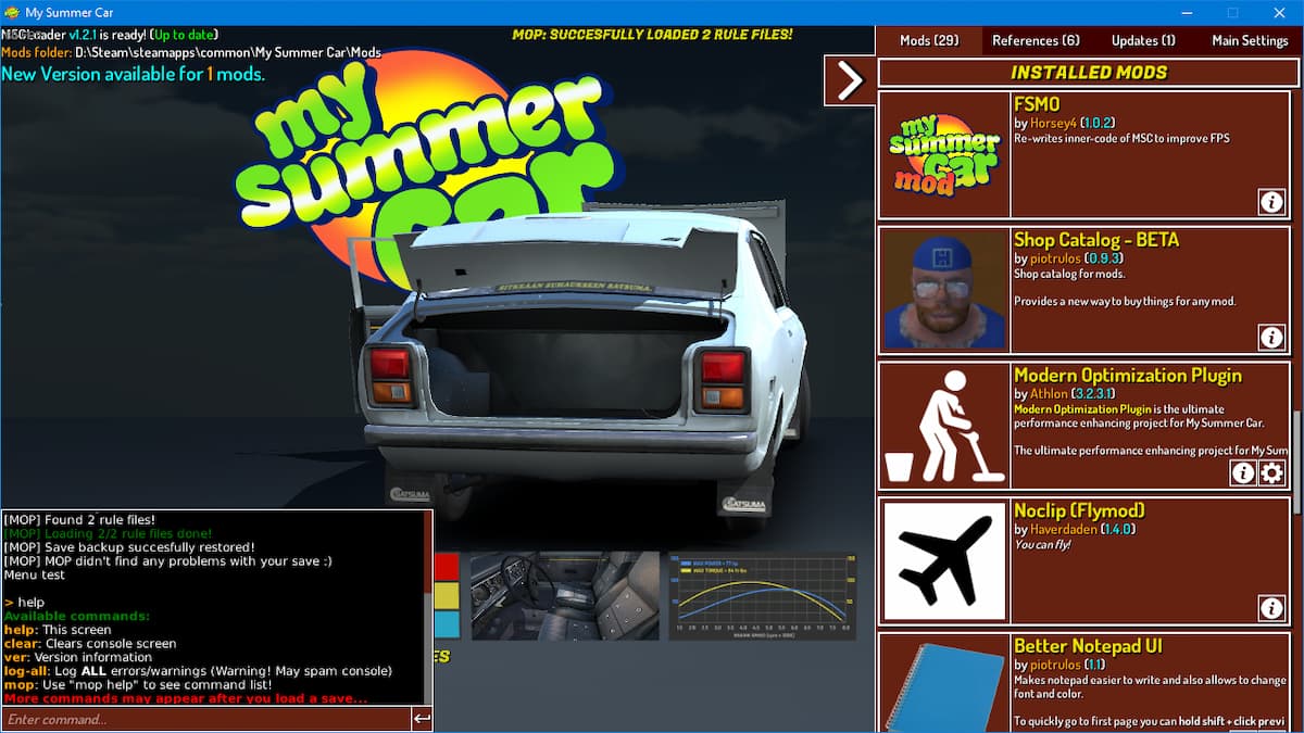 MSC menu as mod loader in My Summer Car