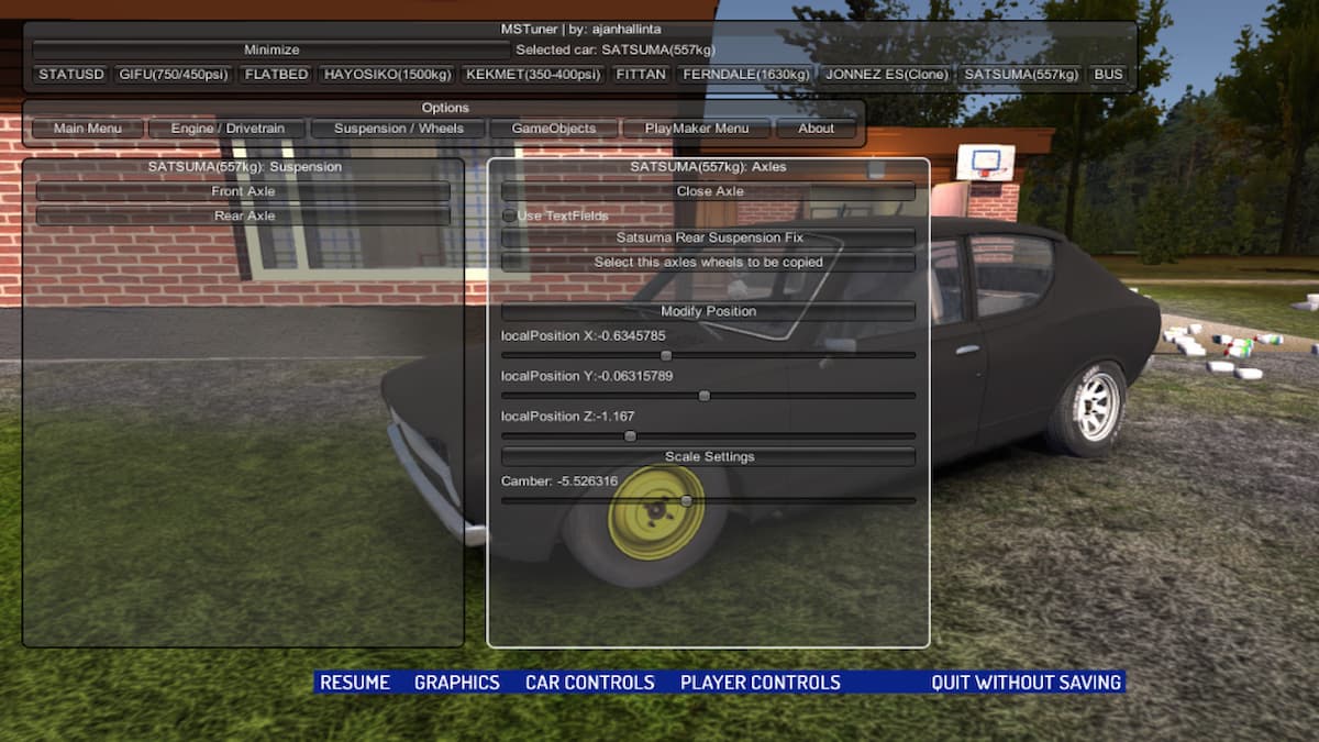 MStuner mod menu in My Summer Car