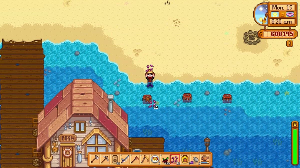 Putting bait in crab pots in Stardew Valley