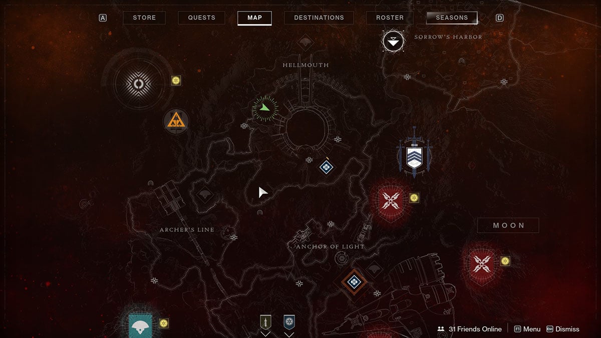 The map showing the Hellmouth Trove Guardian on the Moon