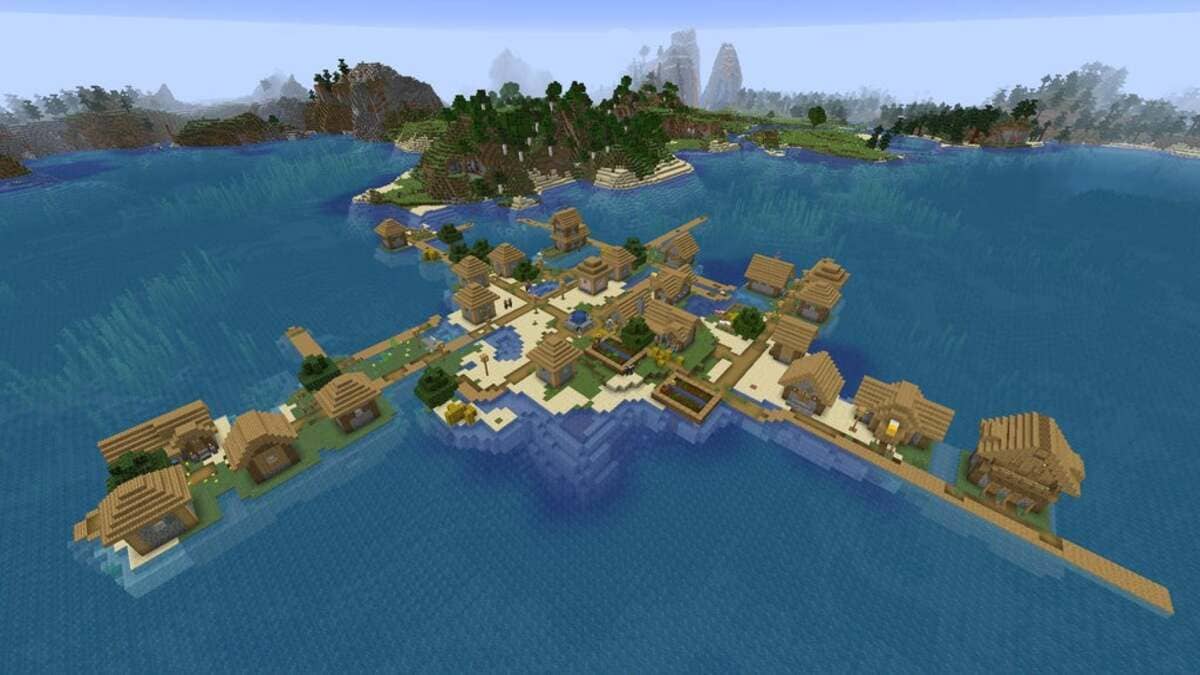 Survival island village in Minecraft