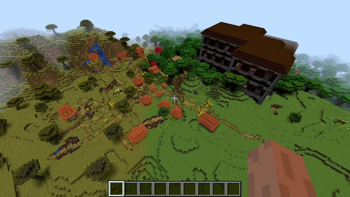 Woodland mansion and village in Minecraft