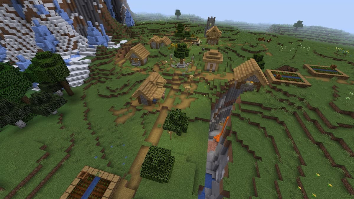 Deep ravine and village in Minecraft