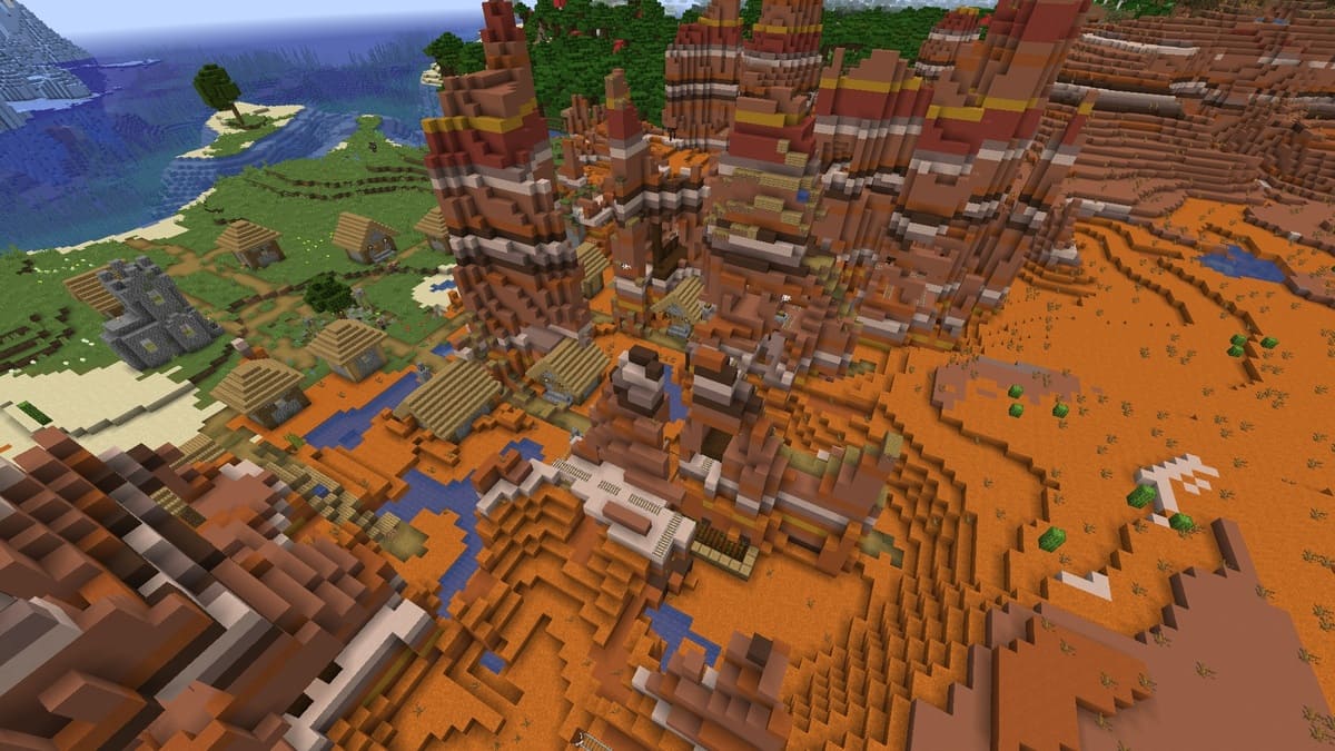 Badlands and village in Minecraft