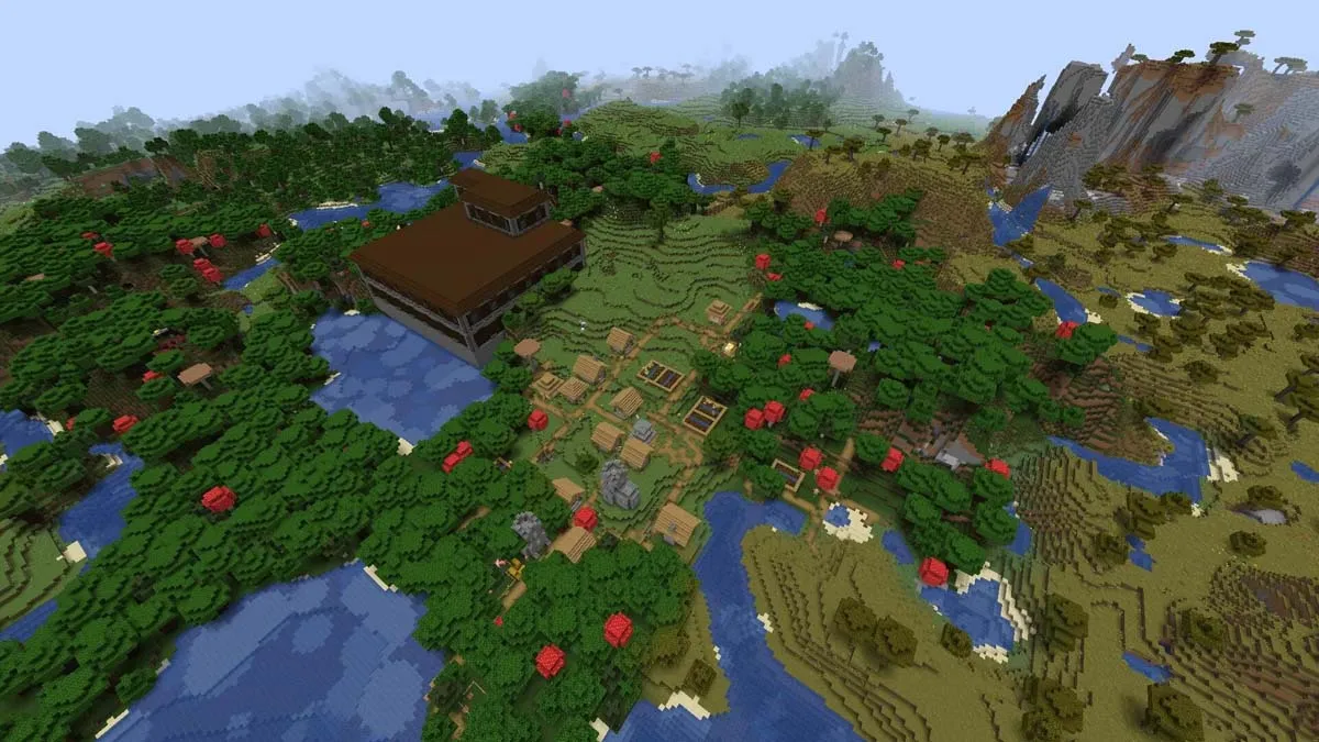 Woodland mansion and village in Minecraft