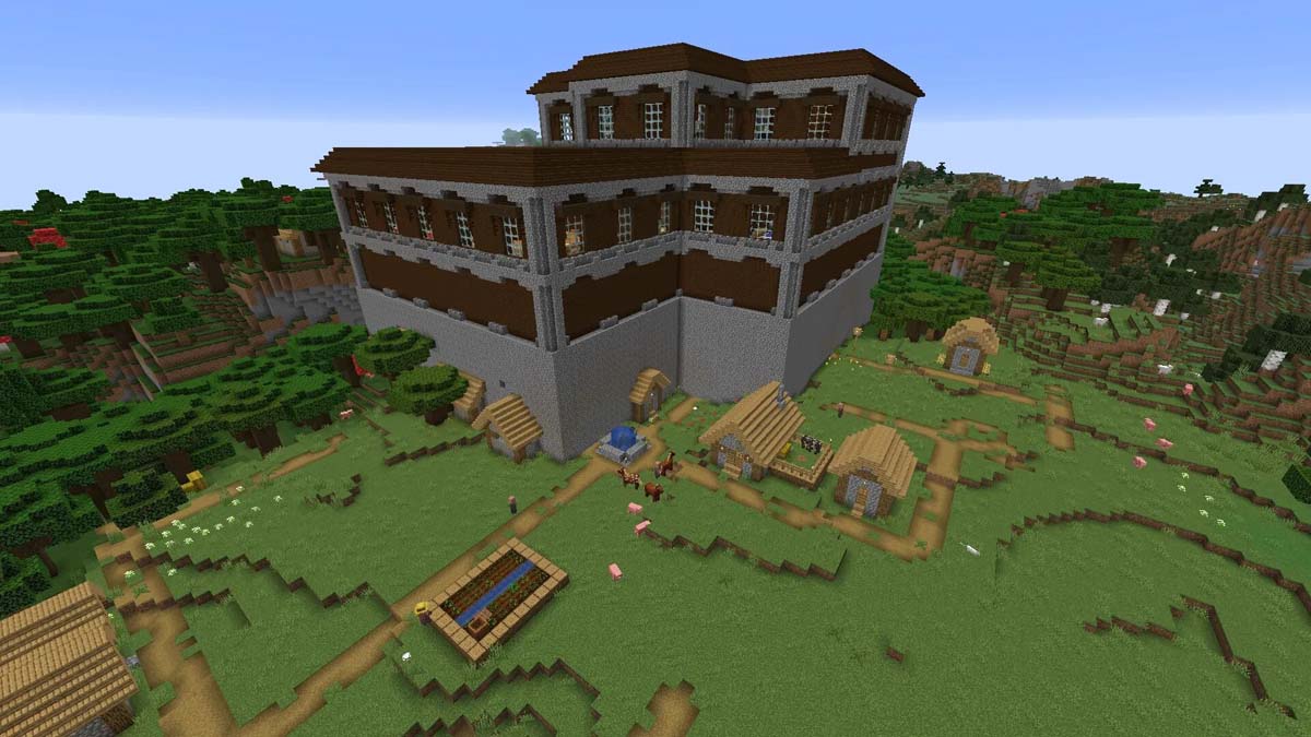 Woodland mansion and village in Minecraft