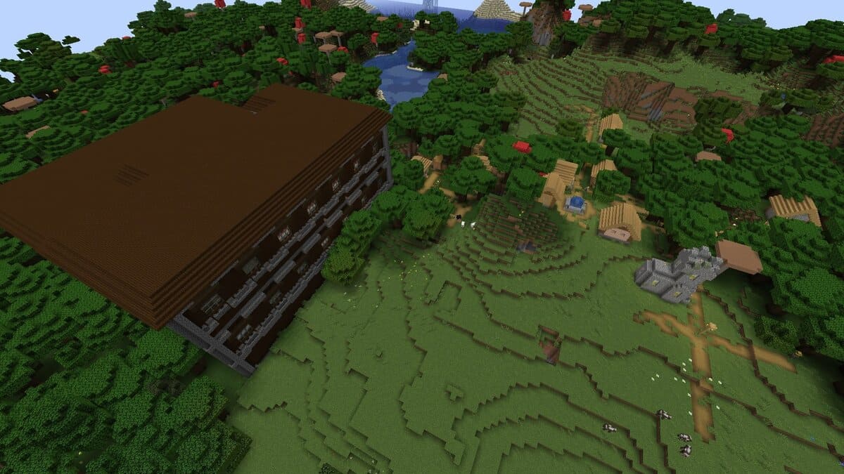 Woodland mansion and village in Minecraft