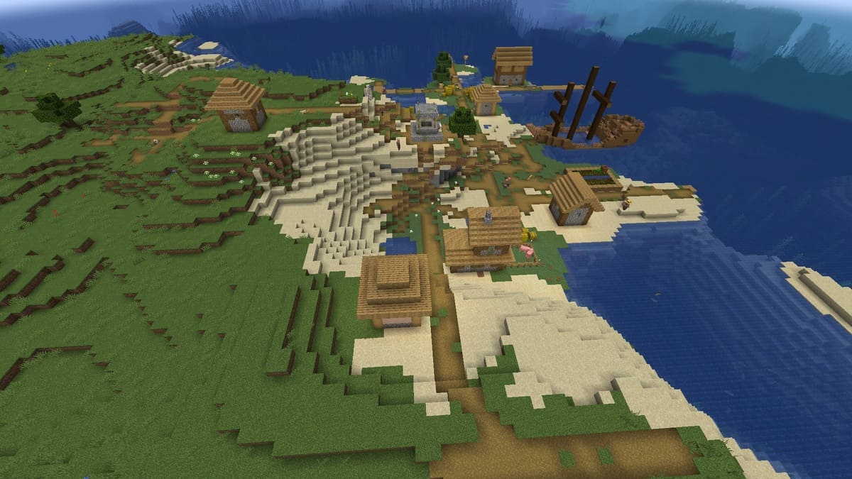 Shipwreck and village in Minecraft