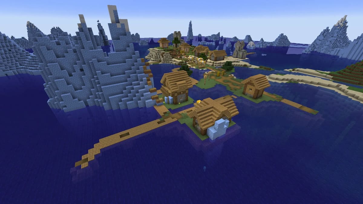 Icebergs and village in Minecraft