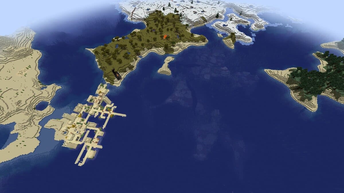 Various biomes and village in Minecraft