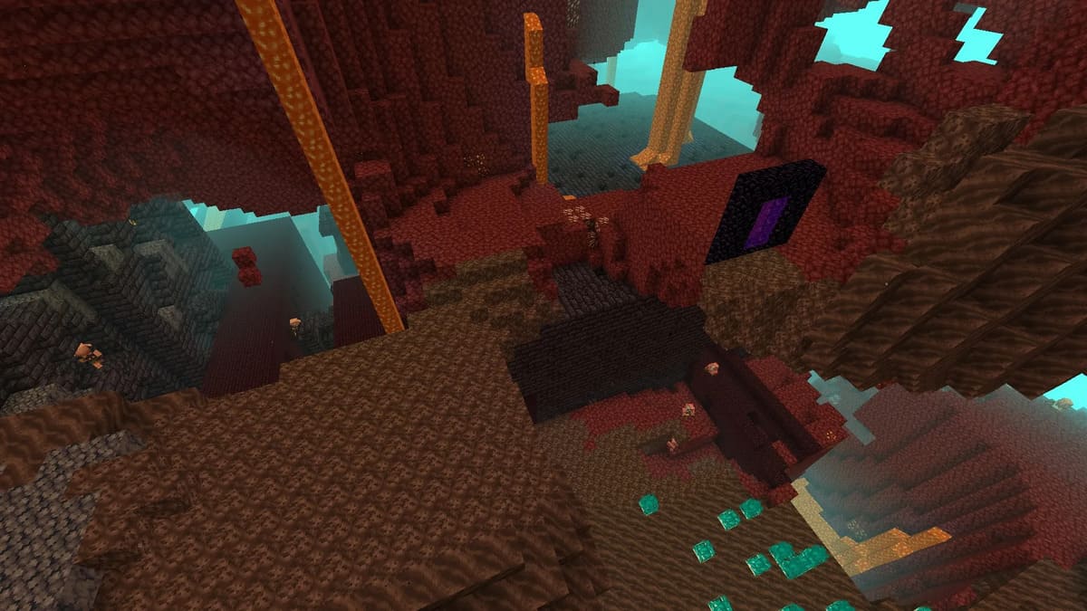 Ruined portal and nether fortress in Minecraft