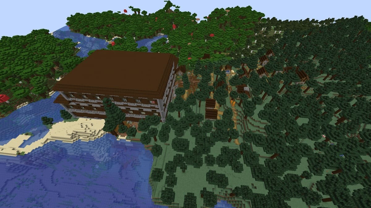 Woodland mansion and village in Minecraft