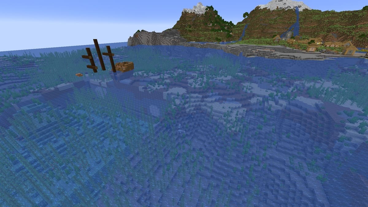 Ocean monument and village in Minecraft