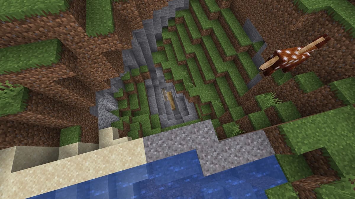 Exposed mineshaft in Minecraft