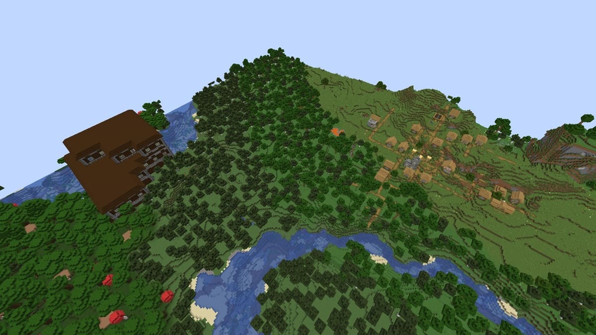 Woodland mansion and village in Minecraft