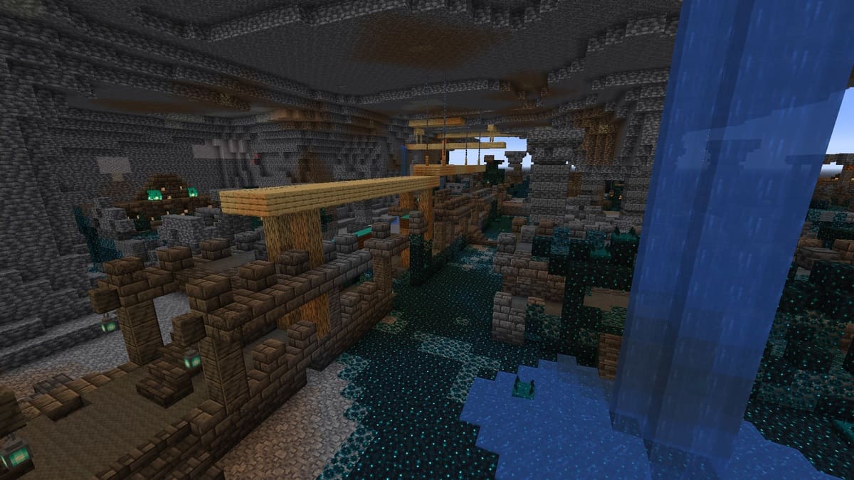 Mineshaft inside ancient city in Minecraft