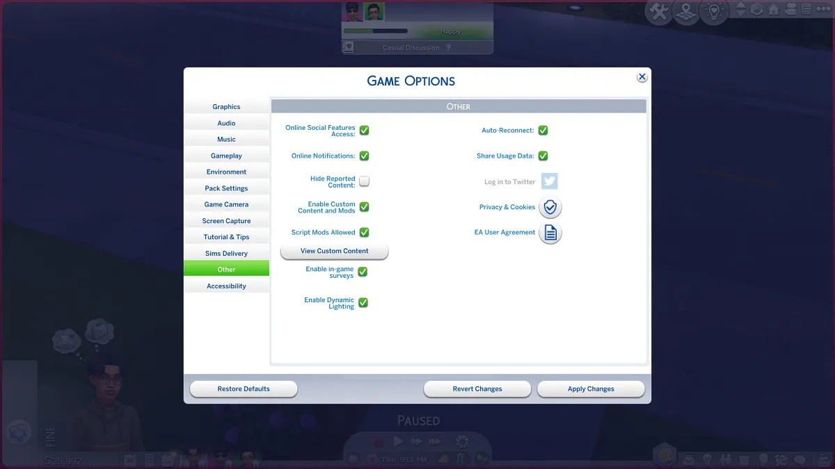 Sims 4 Options Enable Script Mods