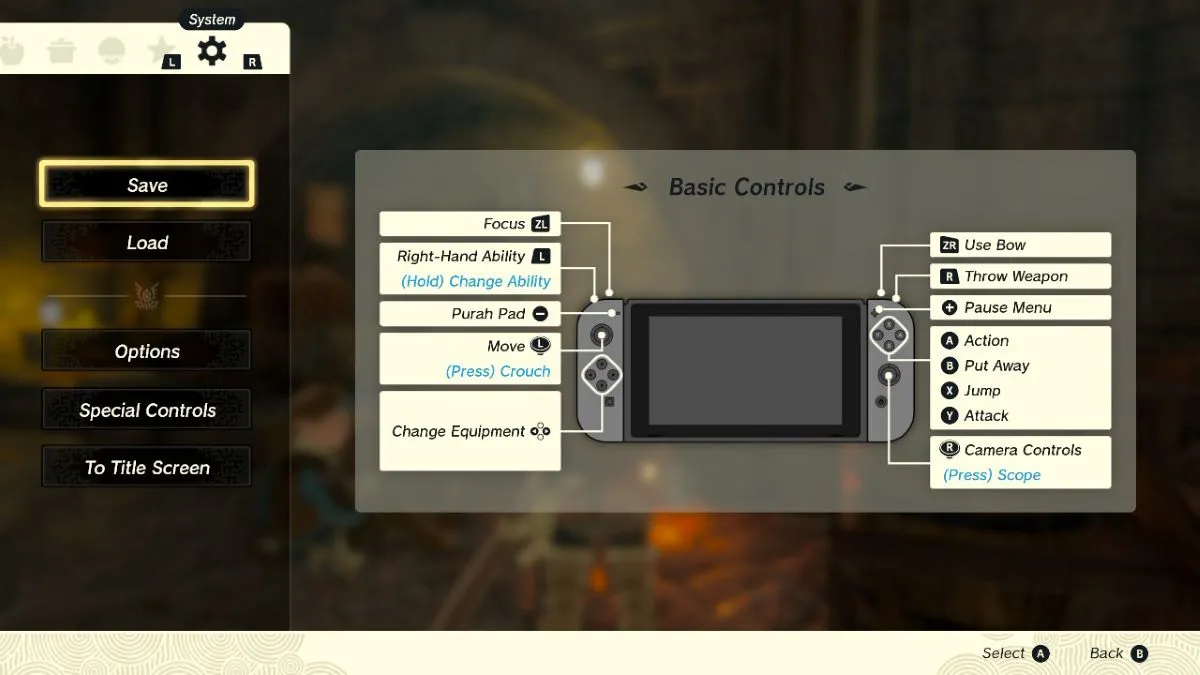 System Menu in Tears of the Kingdom