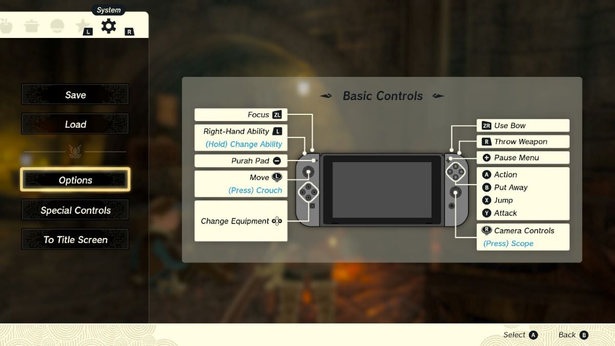 Options in System Menu in Tears of the Kingdom