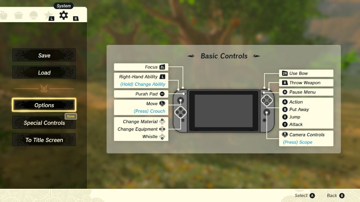 Zelda Tears of the Kingdom setting option menu