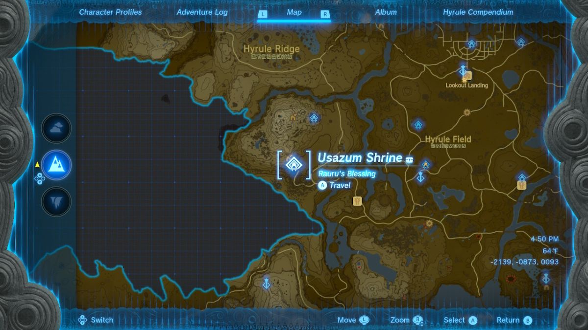 Zelda Tears of the Kingdom Usazum Shrine map location