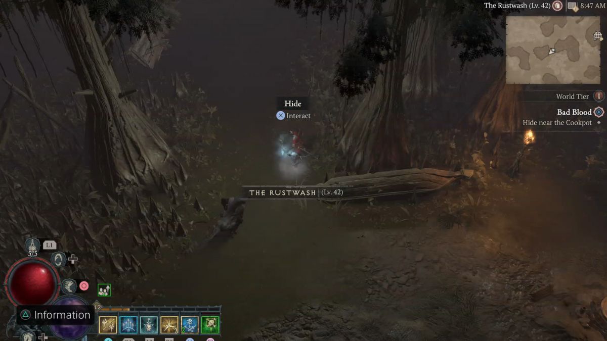 Diablo 4 Bad Blood quest the Rustwash camp site hiding spot