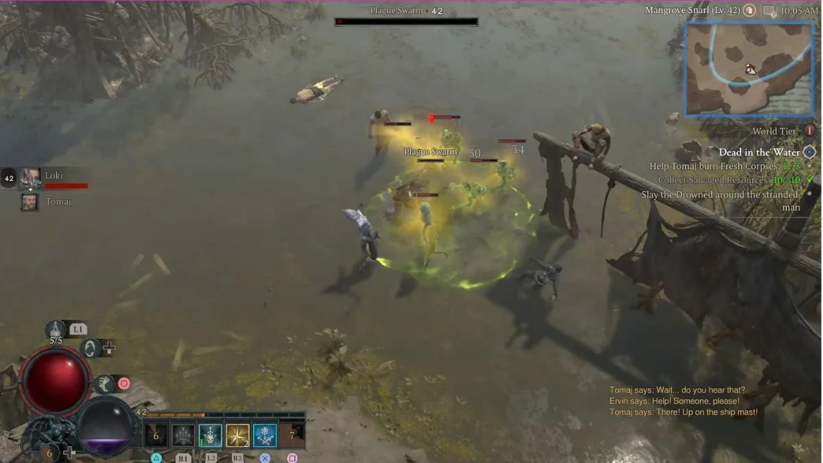 Diablo 4 Dead in the Water Stranded Survivor and Fresh Corpse