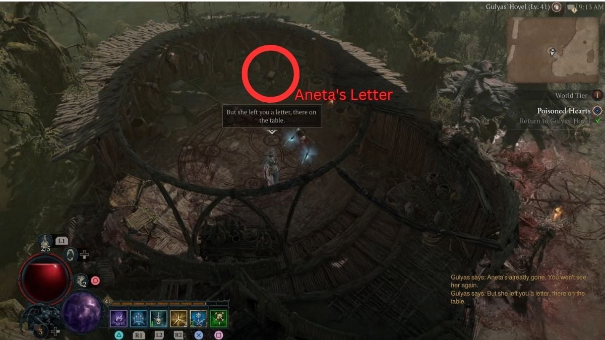 Diablo 4 Poisoned Hearts Aneta's letter at  Gulya's hut