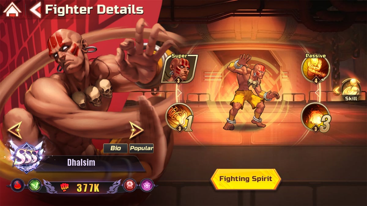 Dhalsim fighter screen in Street Fighter Duel