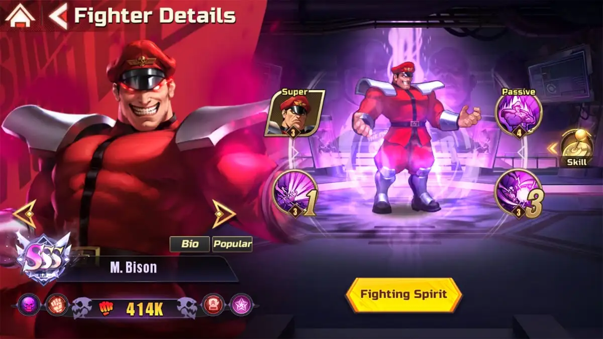 M. Bison fighter screen in Street Fighter Duel