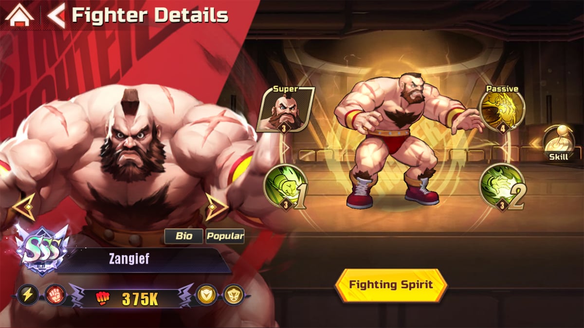 Zangief fighter screen in Street Fighter Duel