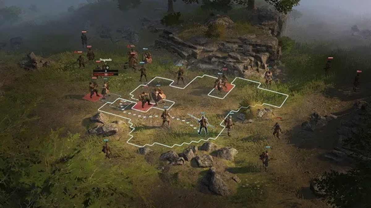 Classes in combat on a grass map in Wartales.