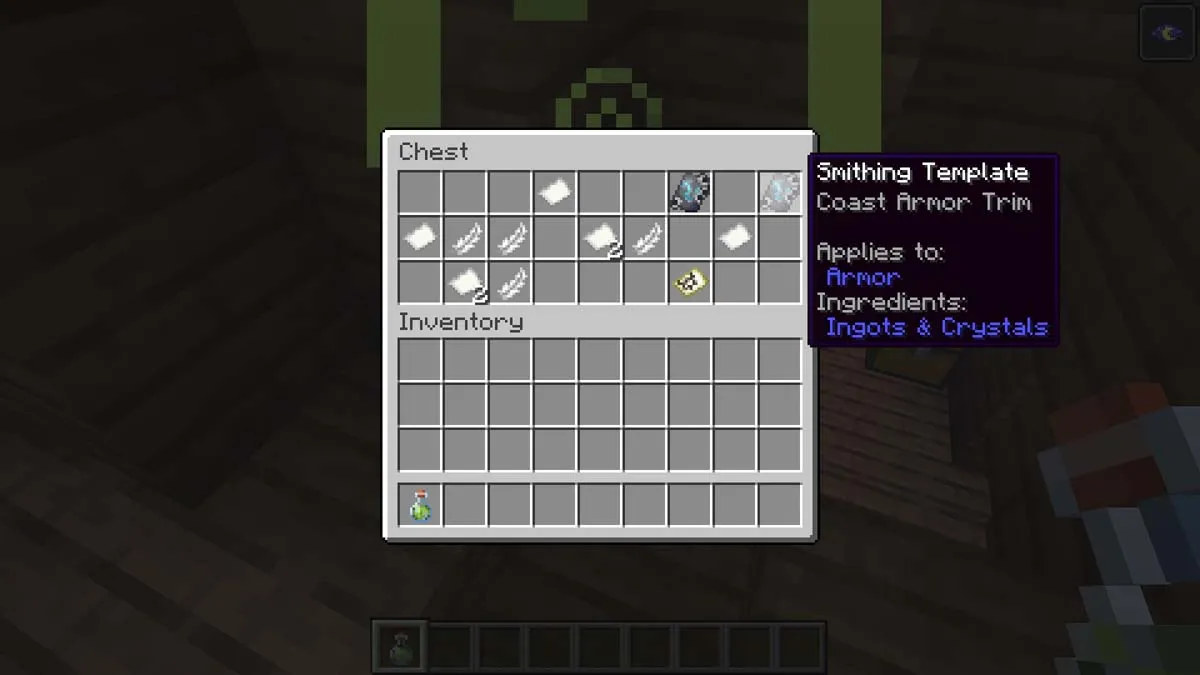 Smithing template inside a chest in Minecraft