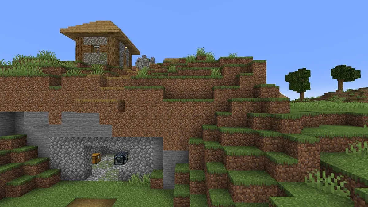 Exposed dungeon and village in Minecraft