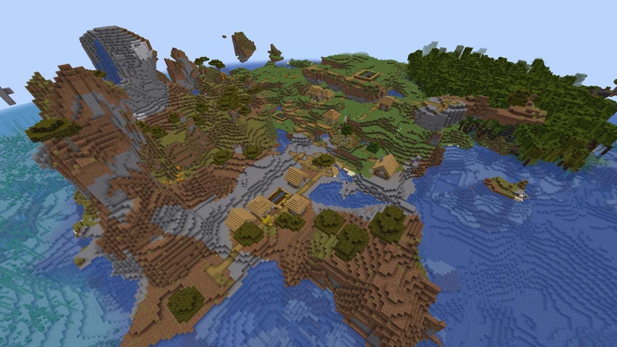 Windswept hills and village in Minecraft