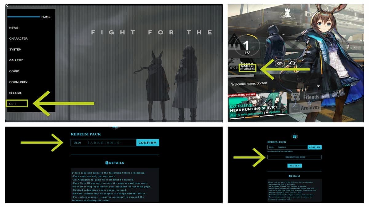 How to redeem codes in Arknights