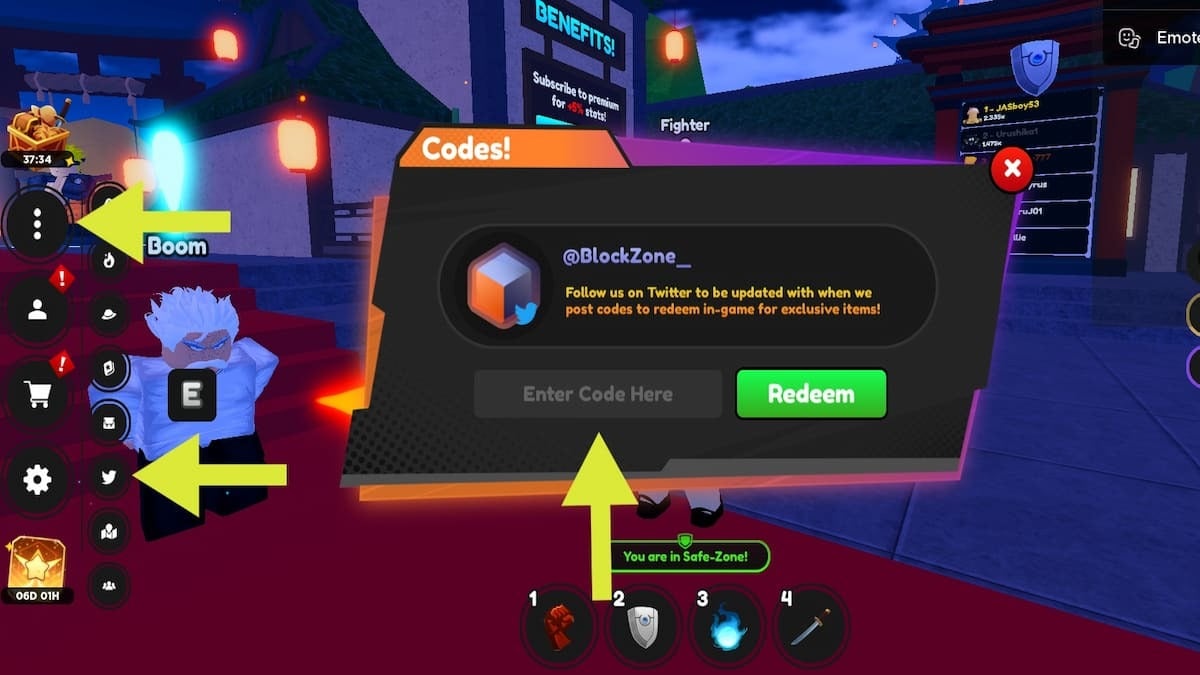 How to redeem codes in Anime Fighting Simulator X on Roblox