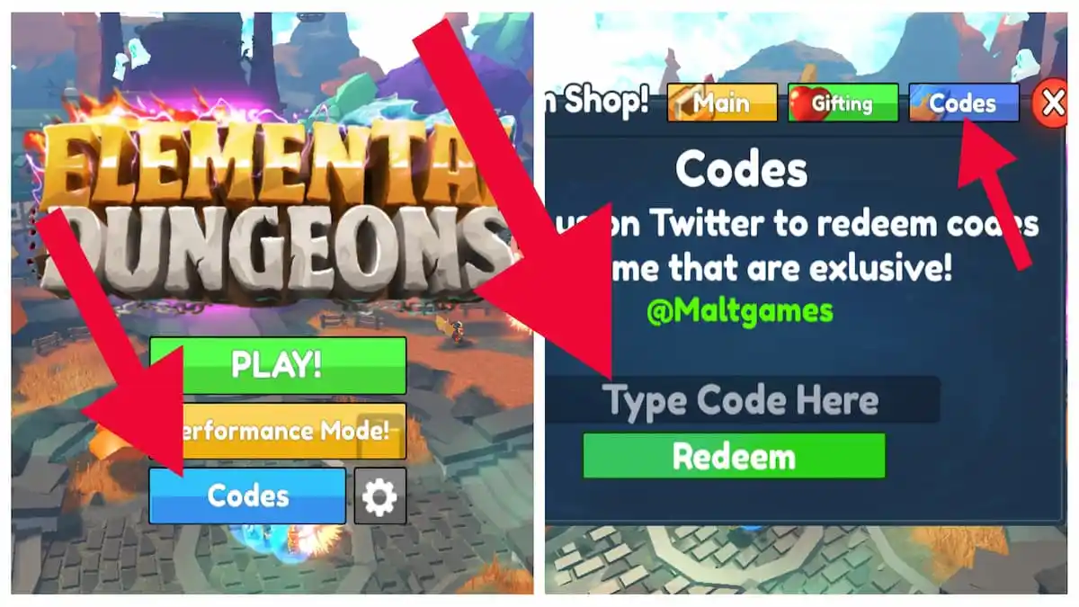 How to redeem codes in Elemental Dungeons