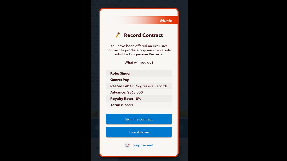 Record contract offer bitlife