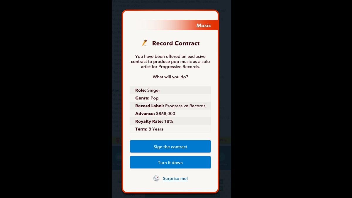 Record contract offer bitlife