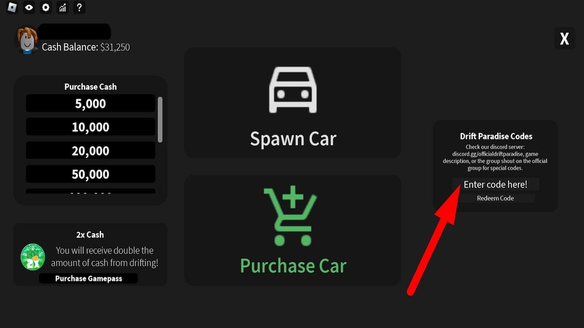 How to redeem codes in Drift Paradise