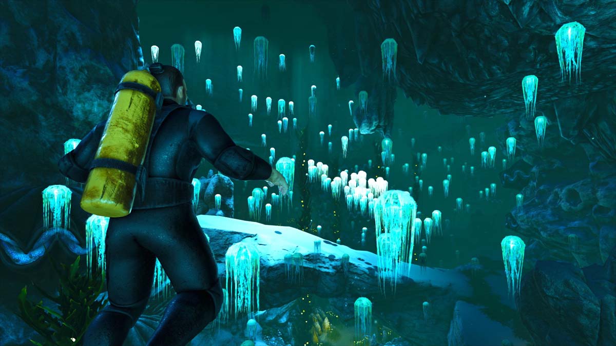 Scuba diver in an underwater cave