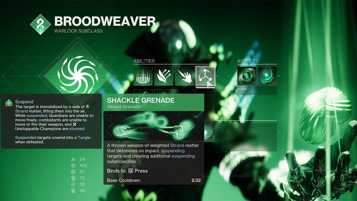 The Strand Shackle Grenade screen in Destiny 2