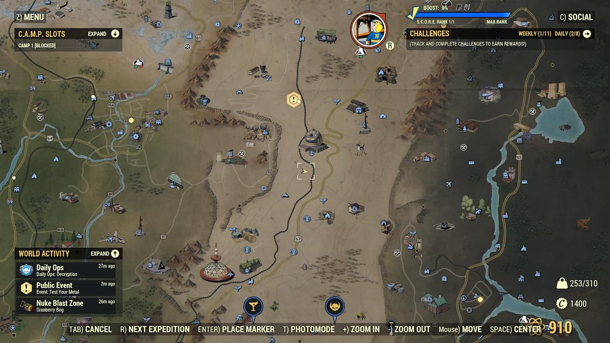 fallout 76 map showing the location of a garden gnome.