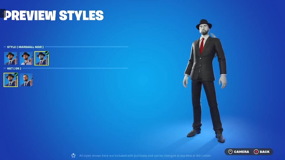 Fortnite eminem crossover event marshall nevermore cosmetic detail view.